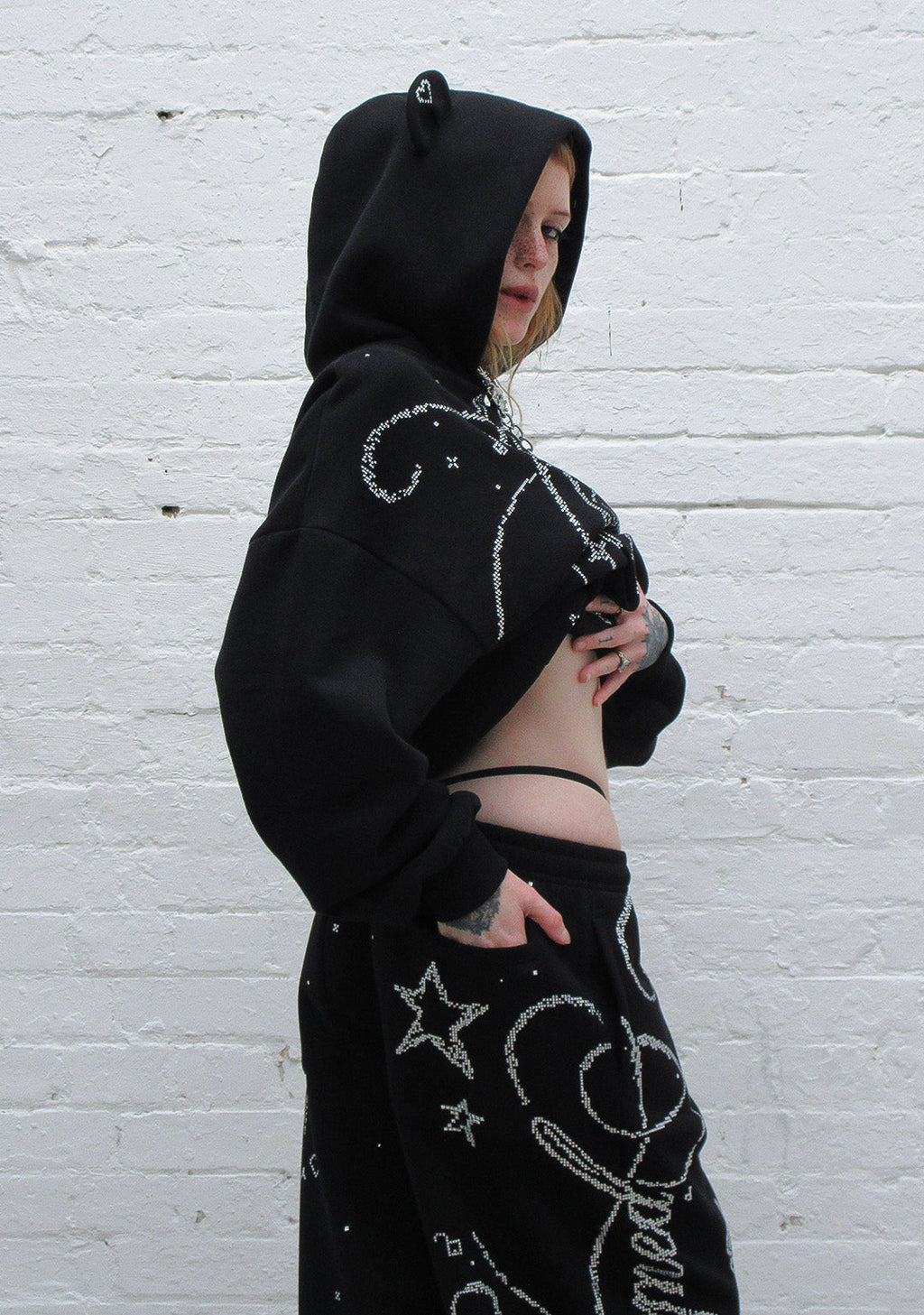 DREAMER RHINESTONE TEDDY OVERSIZED SWEATPANTS BLACK